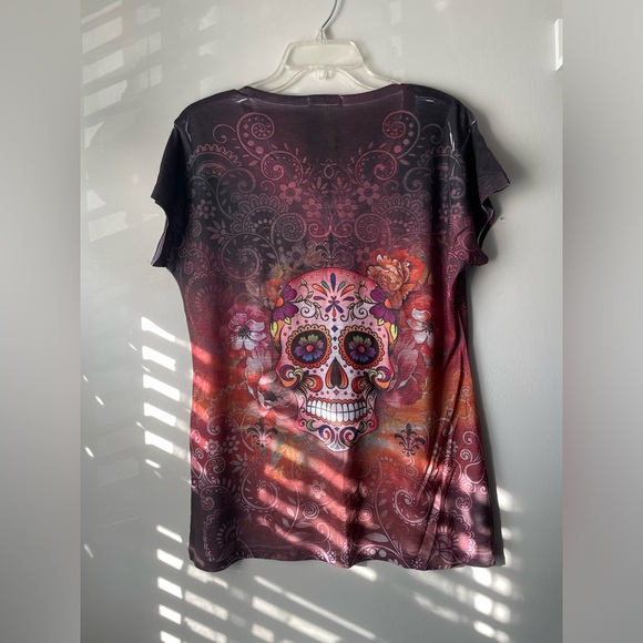 Embellished sugar skull Las Vegas shirt XL - Picture 2 of 7